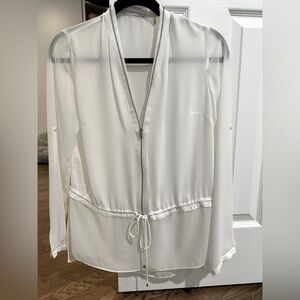 T Tahari White Zip-Up Blouse